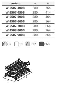Ociekarka 50 chrom LUX W-2507-500B.G2 wymiary