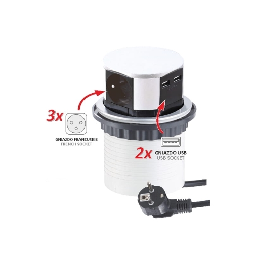 Gniazdo Tetra Box USB aluminium 3x schuko 2x USB