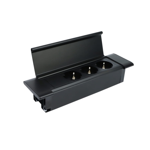Gniazdo Flat Box CZARNY 3x gniazdo schuko, C przewód 1.8m