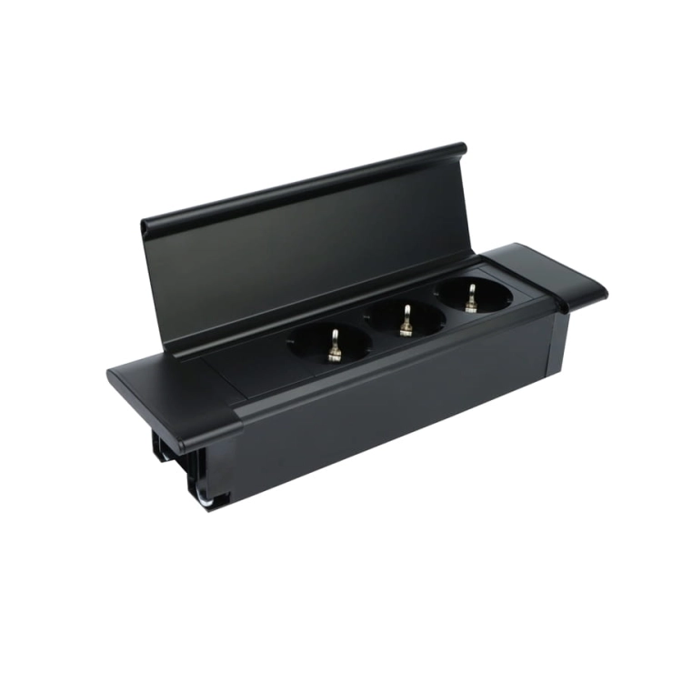Gniazdo Flat Box CZARNY 3x gniazdo schuko, C przewód 1.8m