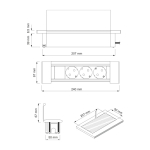 Gniazdo Flat Box CZARNY 3x gniazdo schuko, C przewód 1.8m wymiary