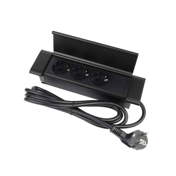 Gniazdo Flat Box CZARNY 3x gniazdo schuko, C przewód 1.8m 2