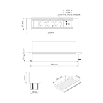 Gniazdo Flat Box CZARNY 3x gniazdo schuko, 1xUSB typ A, 1xUSB typ C przewód 1.8m wymiary