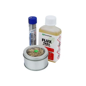 Zestaw z akcesoriami do lutowania :Cyna16g, topnik 50ml, czyścik z kalafonią)