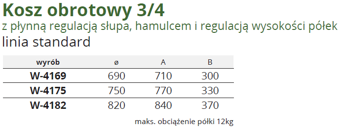 Polka obrotowa 3/4 750 chrom W-4175 G2 wymiar
