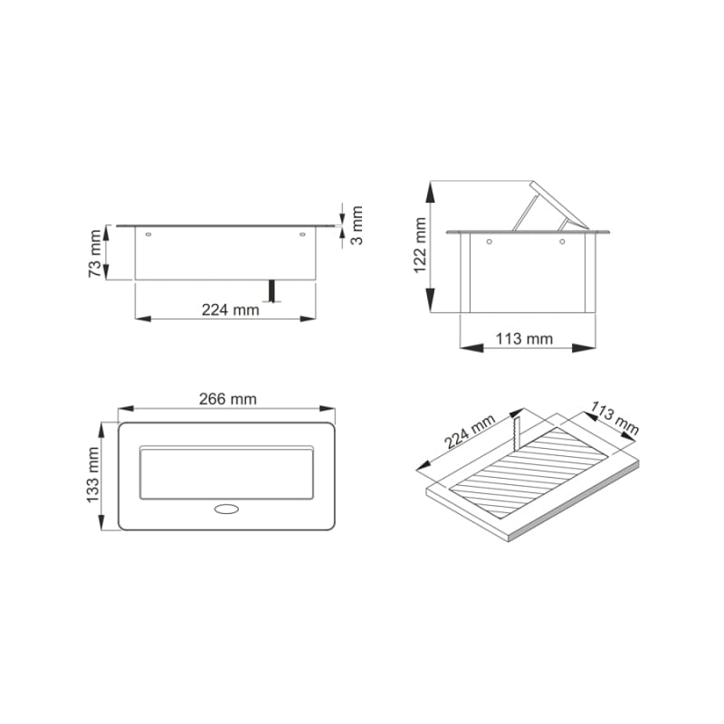 Gniazdo Kombi Box USB wymiary
